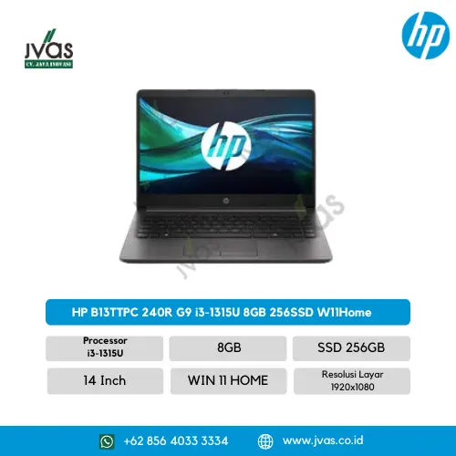 HP B13TTPC 240R G9 i3-1315U 8GB 256SSD W11Home  3/3/3