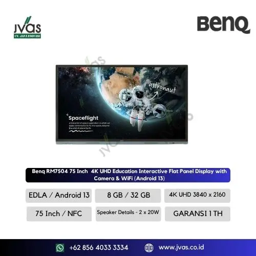 Benq RM7504 75 Inch  4K UHD Education Interactive Flat Panel Display with Camera & WiFi (Android 13)