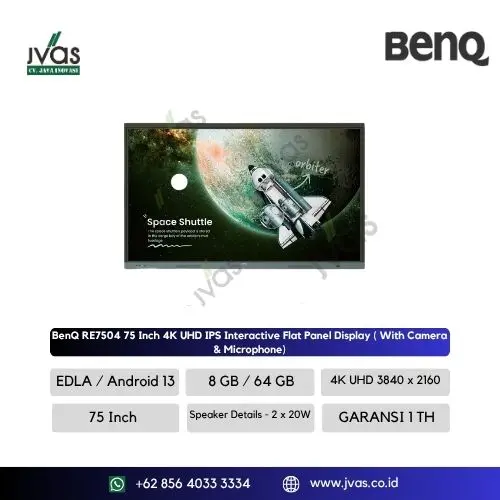 BenQ RE7504 75 Inch 4K UHD IPS Interactive Flat Panel Display ( With Camera & Microphon