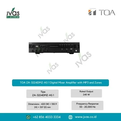 TOA ZA-3224DMZ-AS 1 Digital Mixer Amplifier with MP3 and Zones